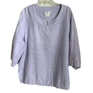 Hot Cotton Marc Ware Vtg Periwinkle 100% Linen 3/4 Sleeve Tunic